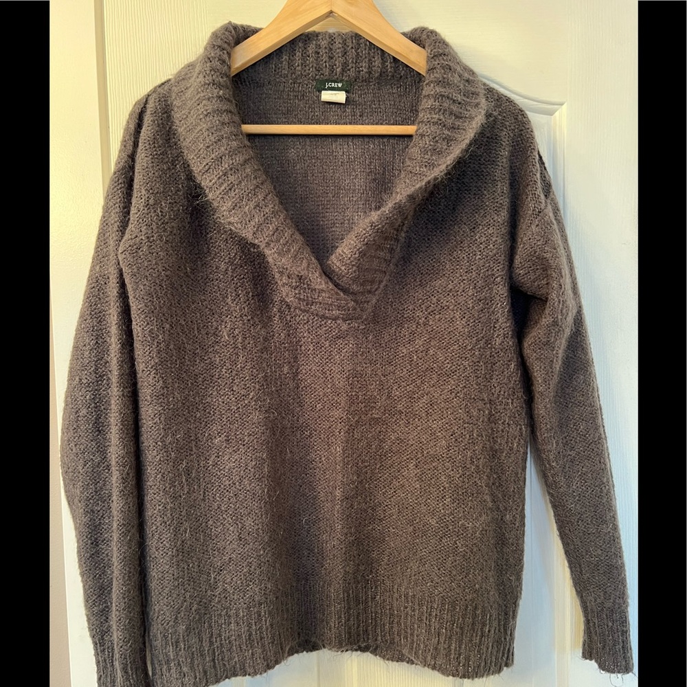 J Crew mohair shawl collar grey sweater